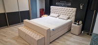 Boxspringbett 180x210 cm – TV-Lift inkl. Samsung TV – elektrisch verstellbar – viel Zubehör