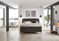 Boxspringbett Mondriaan – horizontale Steppung, Webstoff Dunkelbraun – Frontalansicht | Betten Deluxe