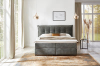 Boxspringbett Rousseau – kissenförmiges Kopfteil, Samt Dunkelgrau – Frontalansicht | Betten Deluxe