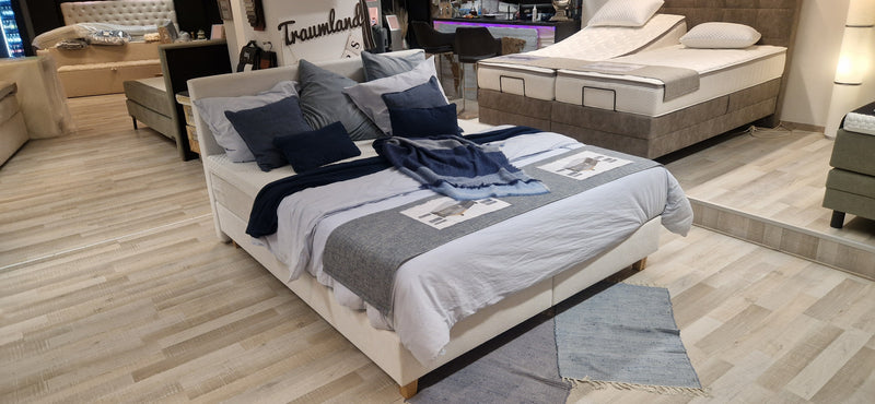 Boxspringbett 180x210 cm – Stoff Beige – weich – mit Gel Topper – Ausstellungsstück