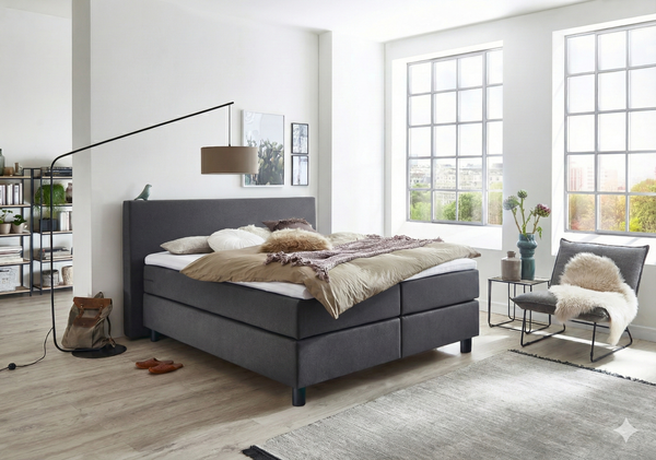 Boxspringbett (BD-600) 140/160/180x200 Stoff anthrazit & beige, H3
