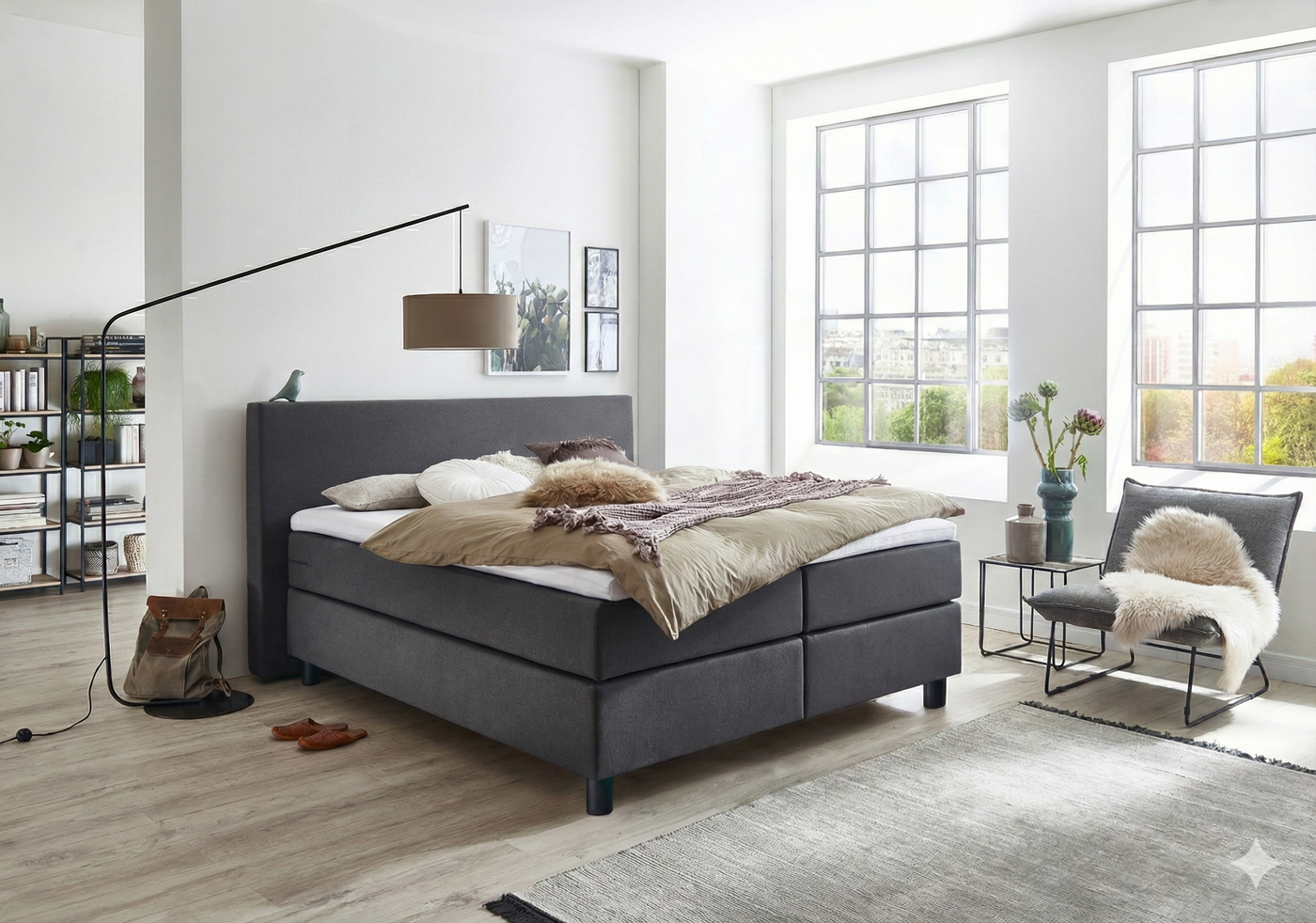 Boxspringbett BD-600 – Stoff anthrazit (Hugo) | Betten Deluxe
