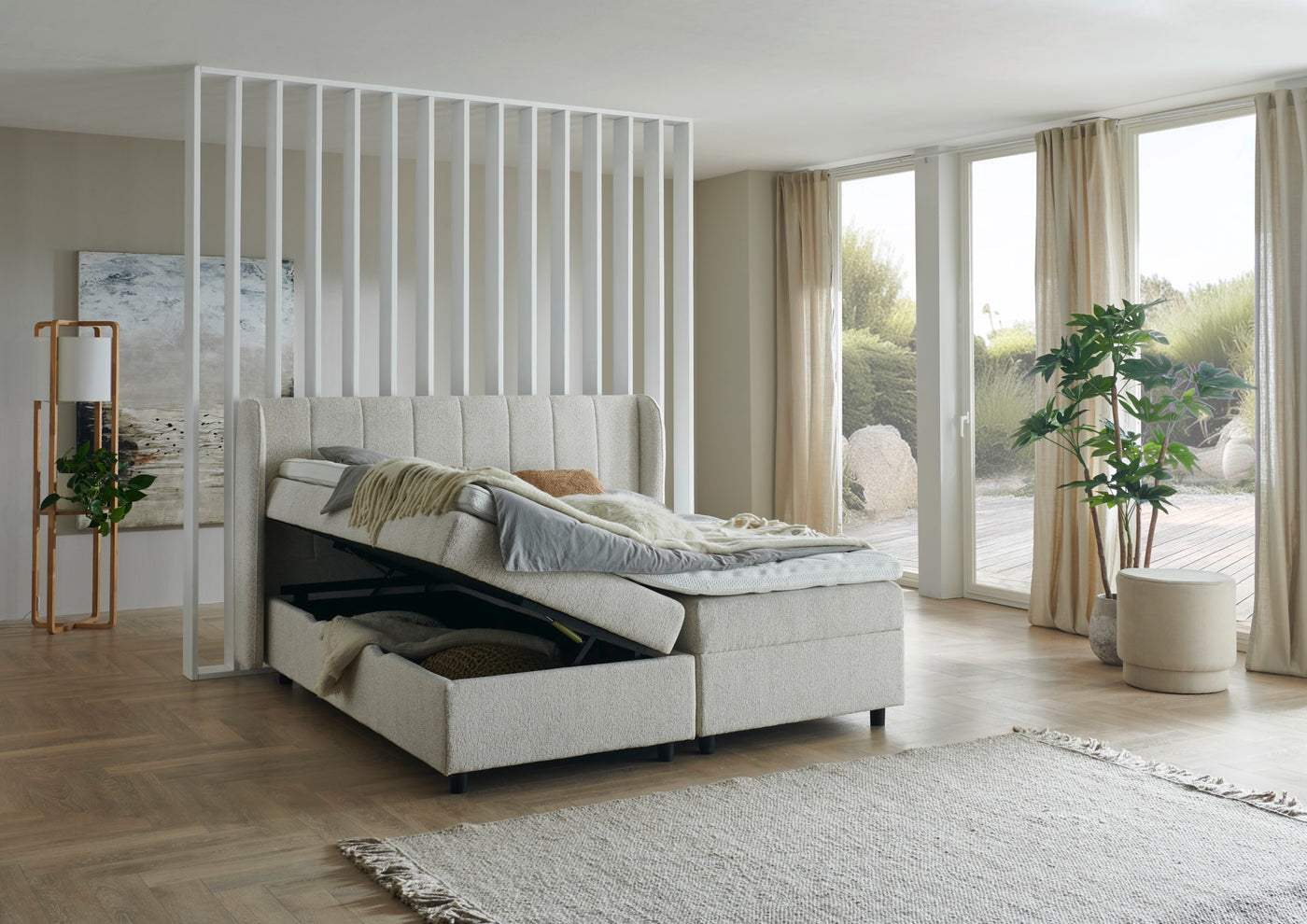 Boxspringbett BD-200 mit Bettkasten – Stoff beige (Mito Naturel) – Bild 2 | Betten Deluxe