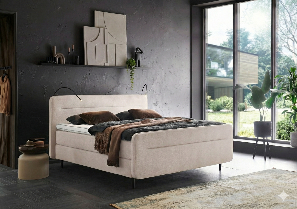 Boxspringbett (BD-3300), 160/180x200, 180x210, Stoff anthrazit, beige, grün, H2, H3