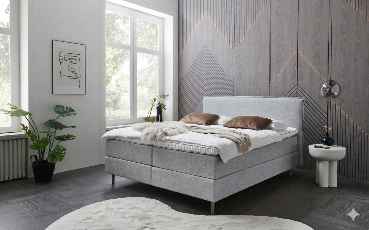 Boxspringbett BD-700 – Stoff grau (Oasis Shell) | Betten Deluxe
