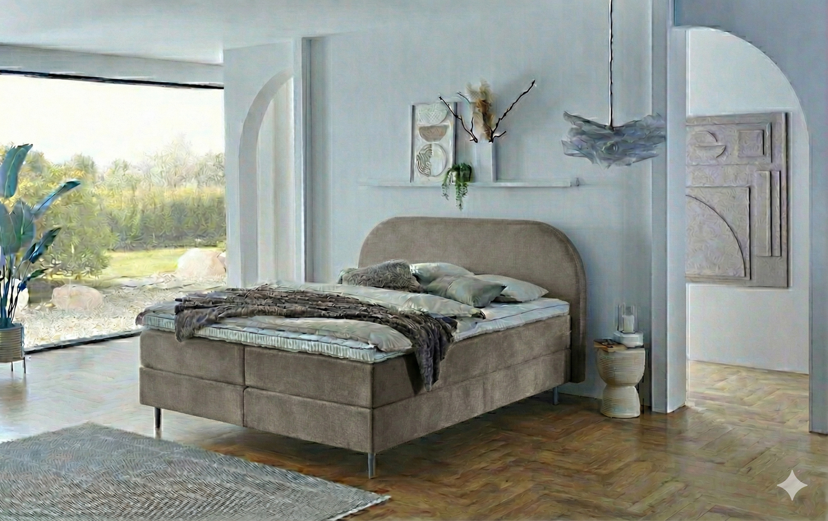 Boxspringbett BD-850 in 140/160/180x200 cm Stoff grau, beige, braun, H2, H3
