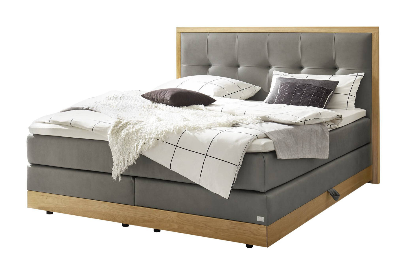 Manor XL Boxspringbett in Anthrazit mit Kopfteil mit Karosteppung & Holzrahmen, Größen 160×200 / 180×200 / 200×200 cm – Betten Deluxe