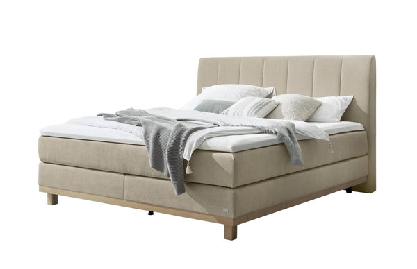 Bria Boxspringbett Beige – gestepptes Kopfteil, Wendematratze H2/H3