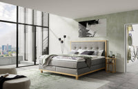 Manor Boxspringbett in Anthrazit mit Kopfteil mit Karosteppung & Holzrahmen – Schlafzimmer-Ambiente – Betten Deluxe