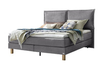 Vela Boxspringbett in Grau mit Kissen-Kopfteil, Größen 140×200 / 160×200 / 180×200 / 200×200 cm – Betten Deluxe