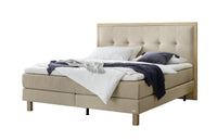 Nordic Boxspringbett in Beige mit gestepptes Kopfteil, Größen 140×200 / 160×200 / 180×200 / 200×200 cm – Betten Deluxe