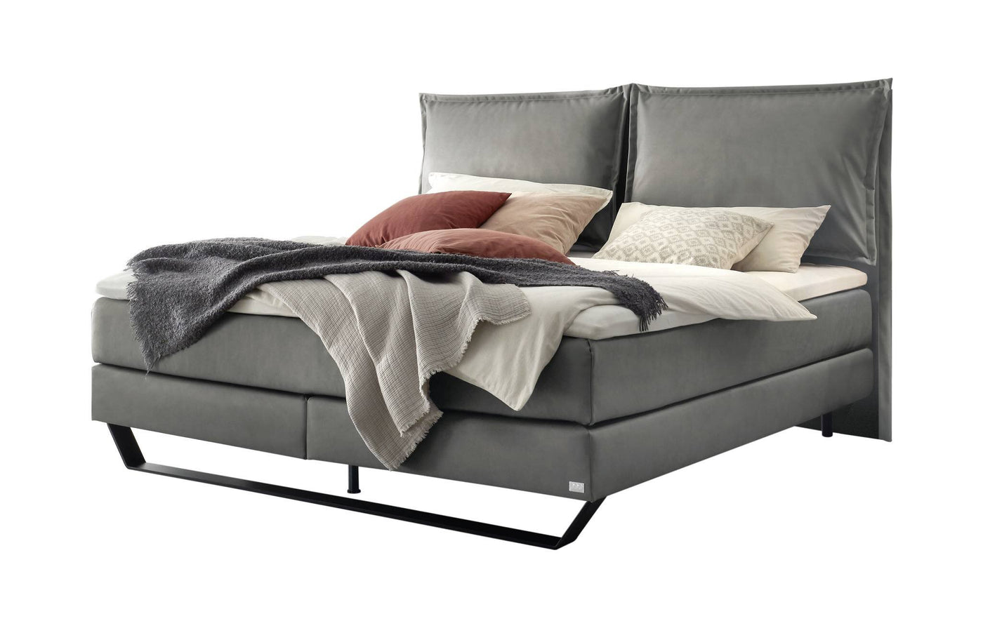 Sienna Boxspringbett in Anthrazit mit Kissen-Kopfteil, Größen 140×200 / 160×200 / 180×200 / 200×200 cm – Betten Deluxe