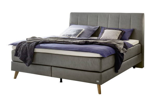Levi Boxspringbett Anthrazit – gestepptes Kopfteil, Wendematratze H2/H3