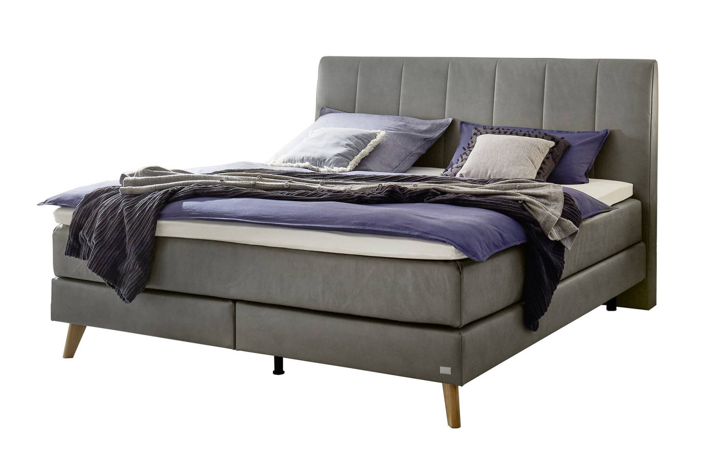 Levi Boxspringbett in Anthrazit mit gestepptes Kopfteil, Größen 140×200 / 160×200 / 180×200 / 200×200 cm – Betten Deluxe