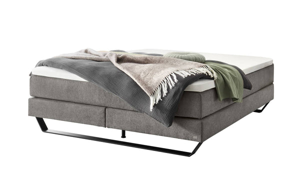 Flat Boxspringbett Grau – ohne Kopfteil, Wendematratze H2/H3