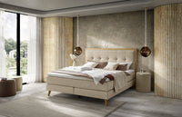 Royal Boxspringbett in Beige mit Kopfteil mit Karosteppung – Schlafzimmer-Ambiente – Betten Deluxe
