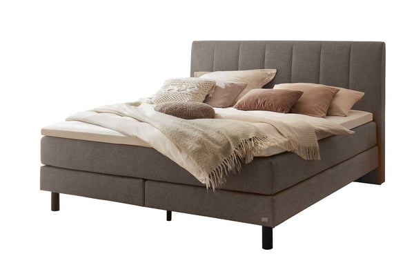 Mio Boxspringbett Grau – gestepptes Kopfteil, Wendematratze H2/H3