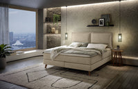 Suvi Boxspringbett in Beige mit Kissen-Kopfteil – Schlafzimmer-Ambiente – Betten Deluxe