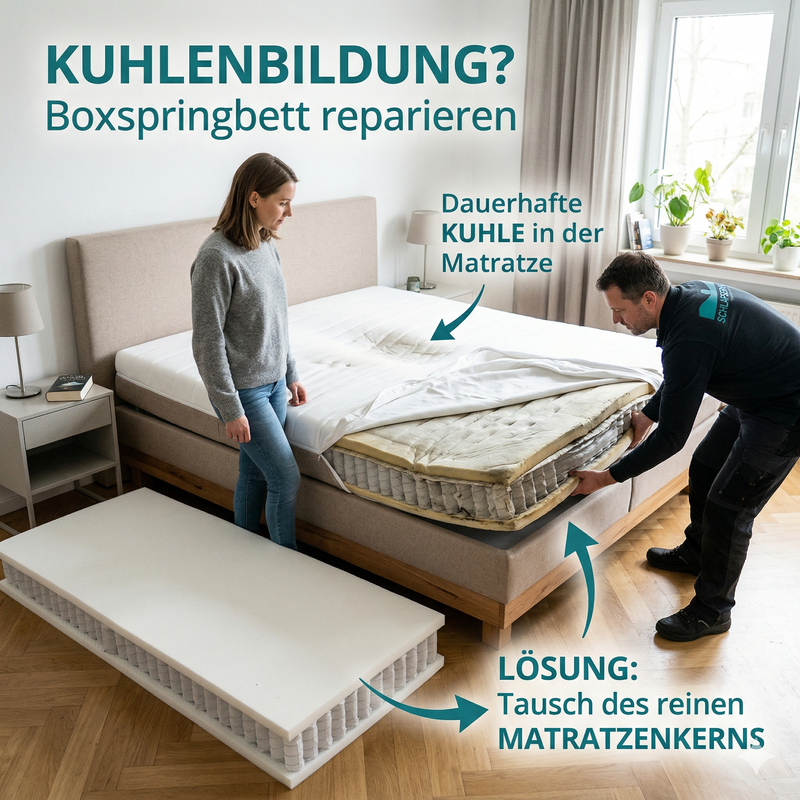 Querschnitt eines Boxspringbettes: Warum ein neuer Topper eine Kuhle in der Matratze nicht ausgleicht.