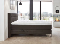 Boxspringbett Mondriaan – Webstoff Dunkelbraun – Seitenansicht | Betten Deluxe