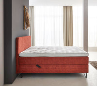 Boxspringbett Fontana – Webstoff Rot – Seitenansicht | Betten Deluxe