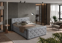 Boxspringbett Rembrandt – Rauten-Steppung, Samt Grau – Milieu-Ansicht mit Fußteil | Betten Deluxe