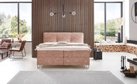 Boxspringbett Michelangelo – Steppung mit Biese, Samt Altrosé – Frontalansicht | Betten Deluxe