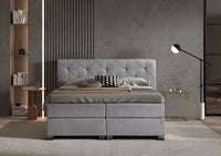 Boxspringbett Rembrandt – Rauten-Steppung, Samt Grau – Frontalansicht | Betten Deluxe