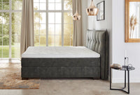 Boxspringbett Rousseau – Samt Dunkelgrau – Seitenansicht | Betten Deluxe