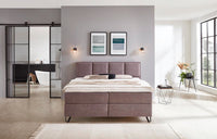 Boxspringbett Dumas – Steppung mit Umrahmung, Samt Taupe – Frontalansicht | Betten Deluxe