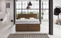 Boxspringbett Whistler – Rahmen-Steppung, Kunstleder Braun – Frontalansicht | Betten Deluxe