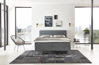 Boxspringbett Pollock – horizontale Steppung, Leinen-Webstoff Natur – Frontalansicht | Betten Deluxe