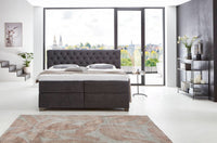 Boxspringbett Chagall – Chesterfield-Steppung, Webstoff Anthrazit – Frontalansicht | Betten Deluxe