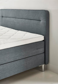 Boxspringbett Pollock – horizontale Steppung, Leinen-Webstoff Natur – Kopfteil-Nahaufnahme | Betten Deluxe