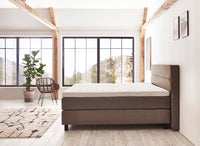 Boxspringbett Picasso – Kunstleder Dunkelbraun – Seitenansicht | Betten Deluxe