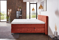 Boxspringbett Vermeer – Webstoff Rot – Seitenansicht | Betten Deluxe