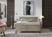 Boxspringbett Van Gogh – Knopf-Steppung, Webstoff Beige-Taupe – Frontalansicht | Betten Deluxe